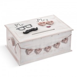 Ξύλινο παραλληλόγραμμο κουτί ευχών ζωγραφιστό με Mr & Mrs